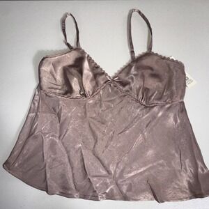 No Boundaries Woven Cami Top Lace Trim Bow, Women's Brown Mocha Sz Large (12-14)